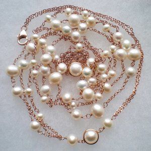 LUCAS LAMETH LUC Gilded Sterling Silver Triple Strand Pearl NECKLACE CHAIN 33"